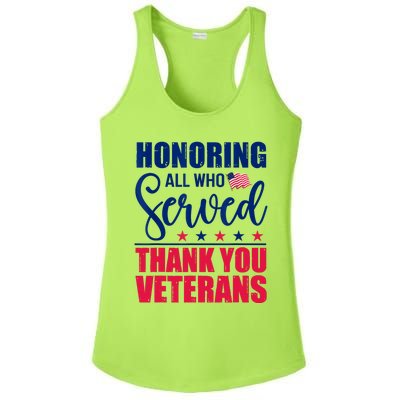 Honoring All Who Served Thank You Veterans Day American Flag Ladies PosiCharge Competitor Racerback Tank