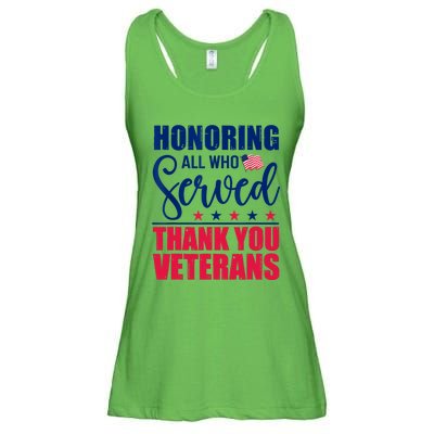 Honoring All Who Served Thank You Veterans Day American Flag Ladies Essential Flowy Tank