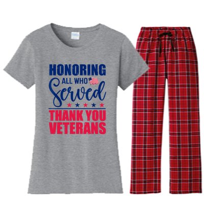 Honoring All Who Served Thank You Veterans Day American Flag Women's Flannel Pajama Set