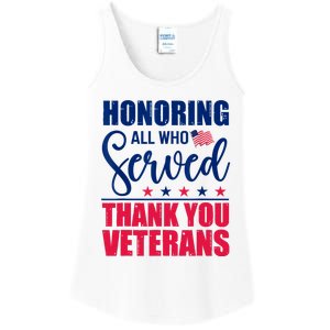 Honoring All Who Served Thank You Veterans Day American Flag Ladies Essential Tank