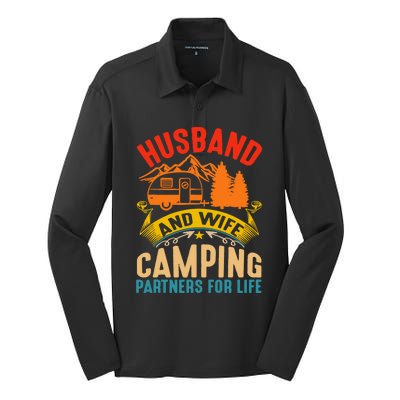 Husband And Wife Camping Partners For Life Camper Camping Gift Silk Touch Performance Long Sleeve Polo