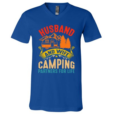 Husband And Wife Camping Partners For Life Camper Camping Gift V-Neck T-Shirt