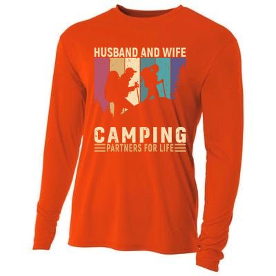 Husband And Wife Camping Partners For Life Funny Gift Cooling Performance Long Sleeve Crew