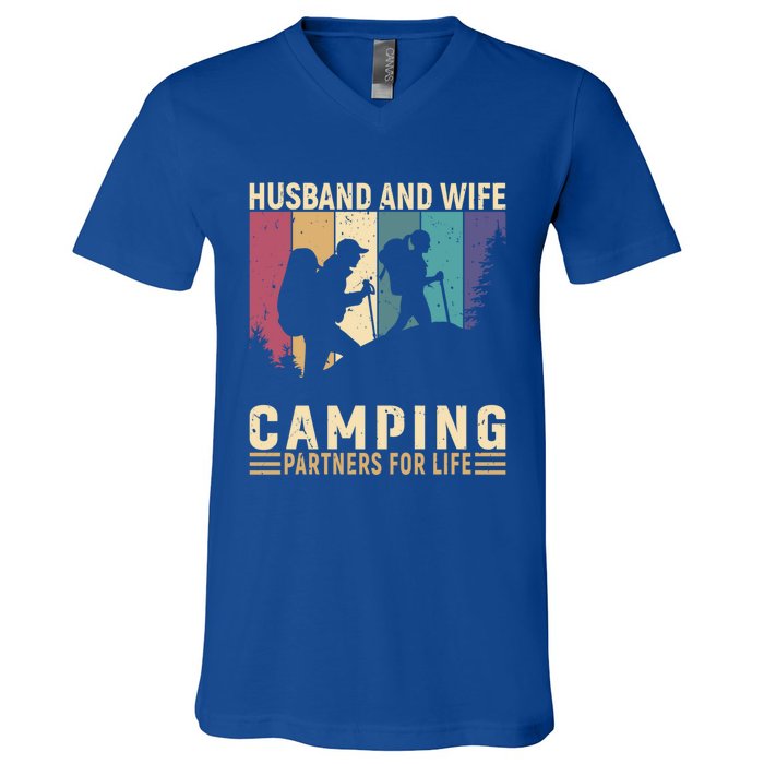 Husband And Wife Camping Partners For Life Funny Gift V-Neck T-Shirt