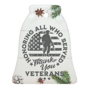 Honoring All Who Served Thank You Veterans Day American Flag Ceramic Bell Ornament