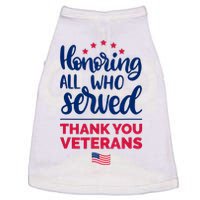 Honoring All Who Served Thank You Veterans Day Doggie Tank