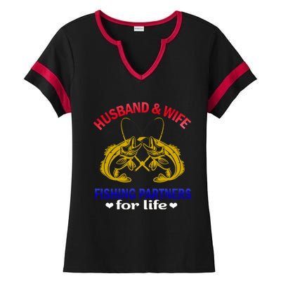 Husband And Wife Fishing Partners For Life Fish Funny Gift Ladies Halftime Notch Neck Tee