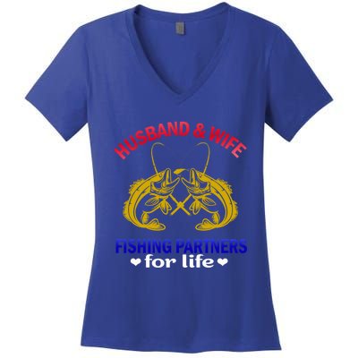 Husband And Wife Fishing Partners For Life Fish Funny Gift Women's V-Neck T-Shirt