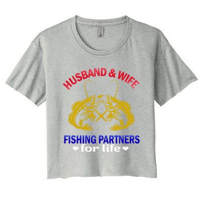 Husband And Wife Fishing Partners For Life Fish Funny Gift Women's Crop Top Tee