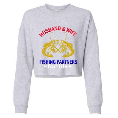 Husband And Wife Fishing Partners For Life Fish Funny Gift Cropped Pullover Crew