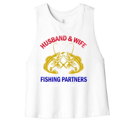 Husband And Wife Fishing Partners For Life Fish Funny Gift Women's Racerback Cropped Tank