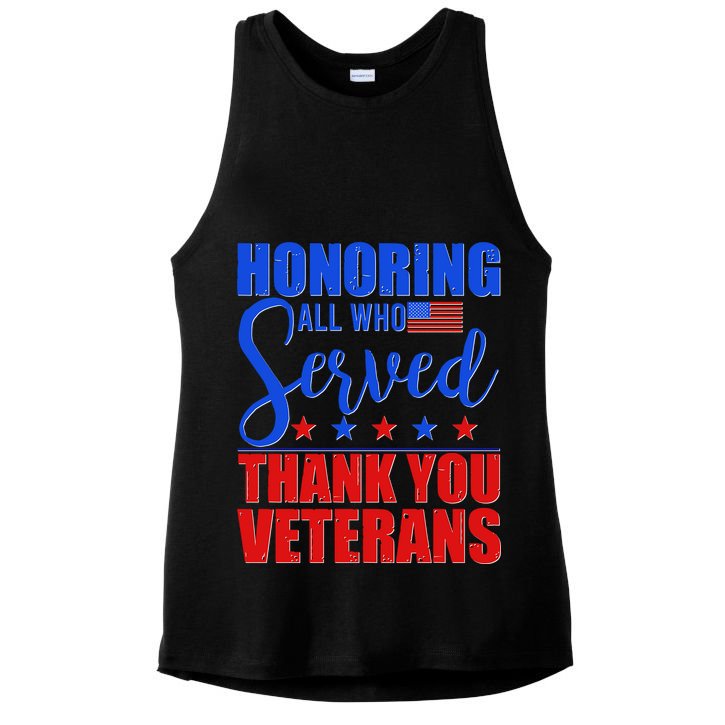 Honoring All Who Served Thank You Veterans Ladies PosiCharge Tri-Blend Wicking Tank