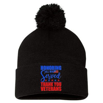 Honoring All Who Served Thank You Veterans Pom Pom 12in Knit Beanie