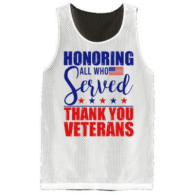 Honoring All Who Served Thank You Veterans Mesh Reversible Basketball Jersey Tank