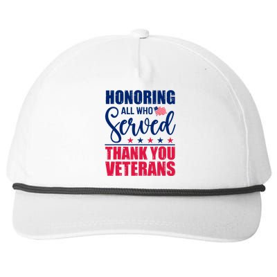 Honoring All Who Served Thank You Veterans Day American Flag Snapback Five-Panel Rope Hat