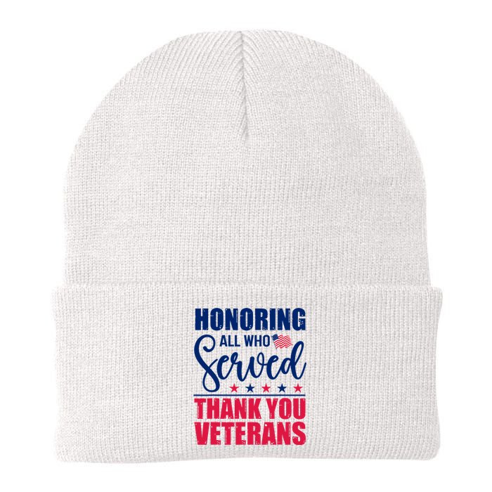 Honoring All Who Served Thank You Veterans Day American Flag Knit Cap Winter Beanie