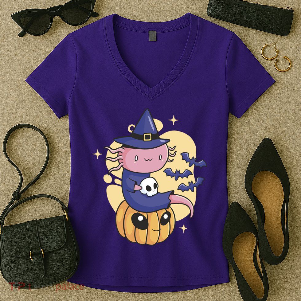 Halloween Axolotl Witch Cute Women's V-Neck T-Shirt