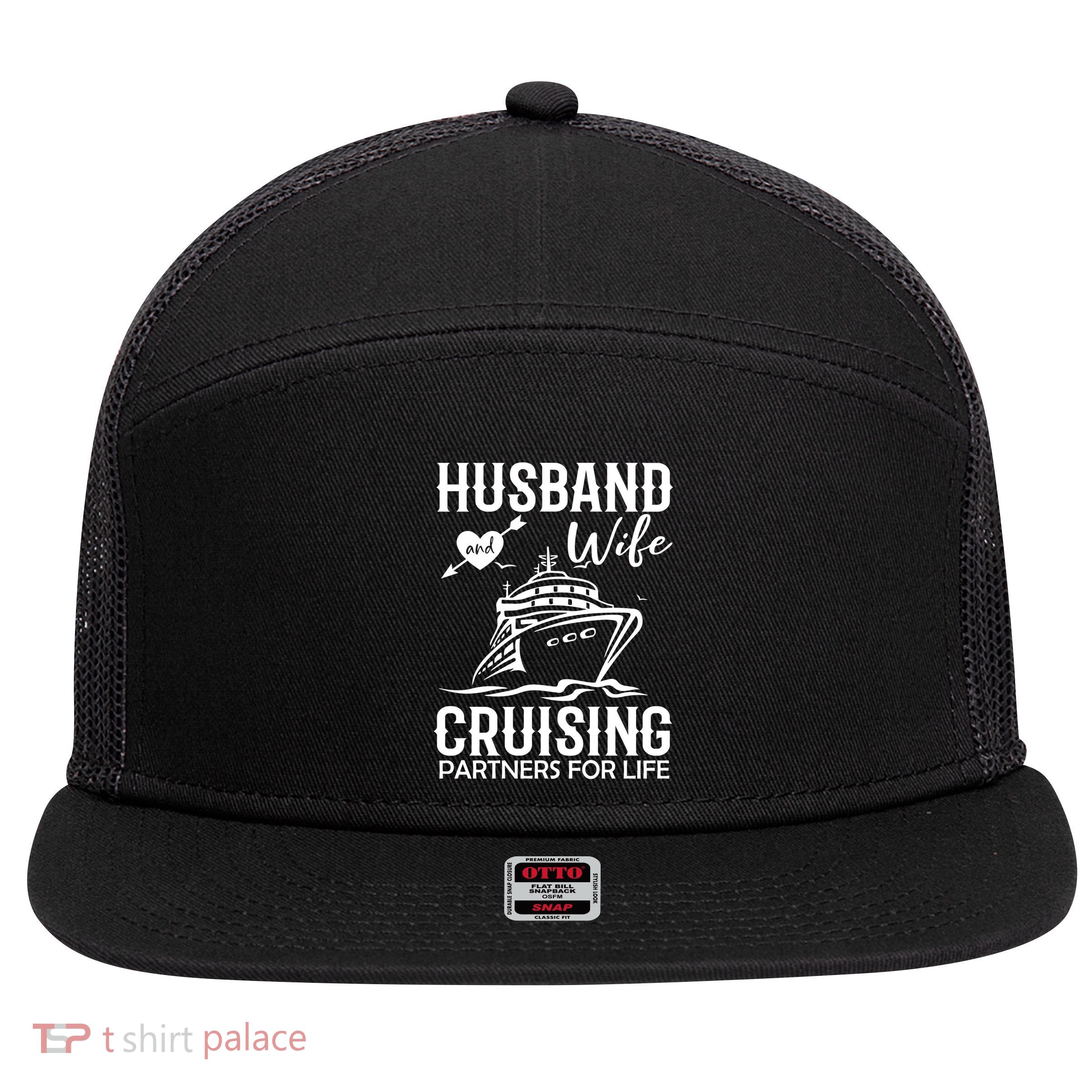 Husband And Wife Cruising Partners For Life 7 Panel Mesh Trucker Snapback Hat