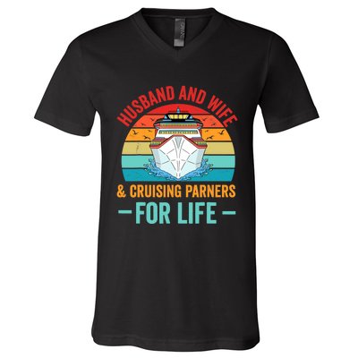 Husband and Wife Cruise Partners For Life Cruising Funny V-Neck T-Shirt