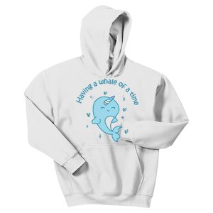 Having A Whale Of A Time Cute Kawaii Narwhal For Whale Lovers Happy Slogans Kids Hoodie