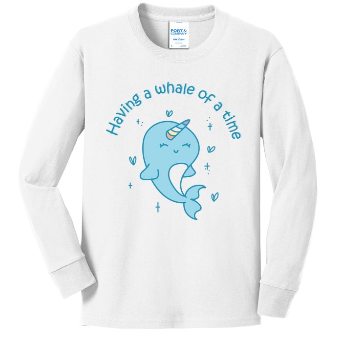 Having A Whale Of A Time Cute Kawaii Narwhal For Whale Lovers Happy Slogans Kids Long Sleeve Shirt