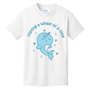 Having A Whale Of A Time Cute Kawaii Narwhal For Whale Lovers Happy Slogans Kids T-Shirt