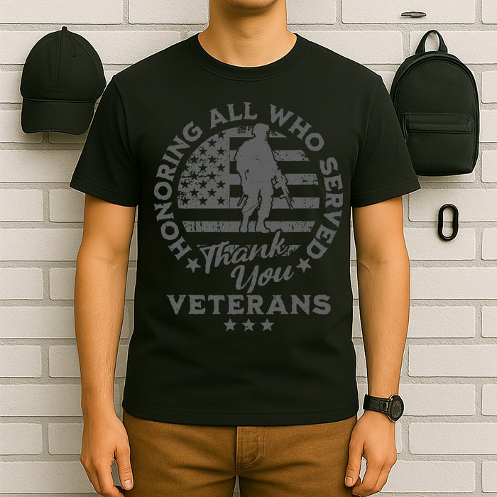 Honoring All Who Served Thank You Veterans Day American Flag T-Shirt