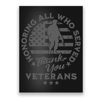 Honoring All Who Served Thank You Veterans Day American Flag Poster