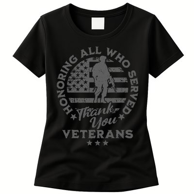 Honoring All Who Served Thank You Veterans Day American Flag Womens T-Shirt