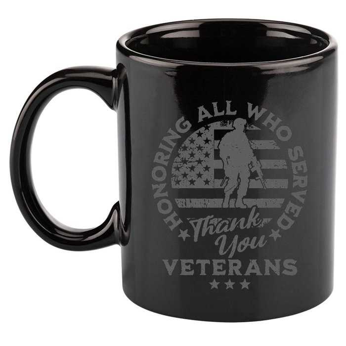 Honoring All Who Served Thank You Veterans Day American Flag 11oz C Handle Ceramic Mug