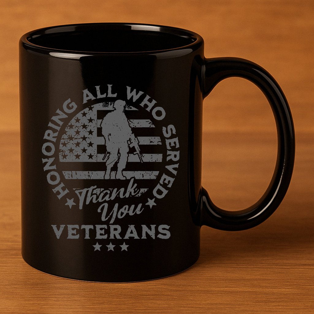 Honoring All Who Served Thank You Veterans Day American Flag 11oz C Handle Ceramic Mug