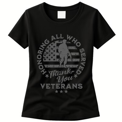 Honoring All Who Served Thank You Veterans Day American Flag Womens T-Shirt