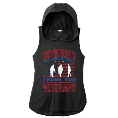 Honoring All Who Served Thank You Veterans Day American Flag Ladies PosiCharge Tri-Blend Wicking Draft Hoodie Tank