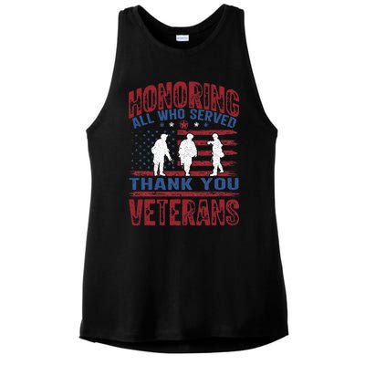 Honoring All Who Served Thank You Veterans Day American Flag Ladies PosiCharge Tri-Blend Wicking Tank