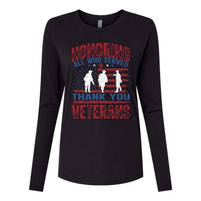 Honoring All Who Served Thank You Veterans Day American Flag Womens Cotton Relaxed Long Sleeve T-Shirt