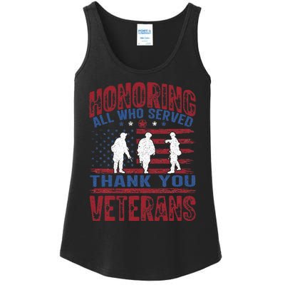 Honoring All Who Served Thank You Veterans Day American Flag Ladies Essential Tank