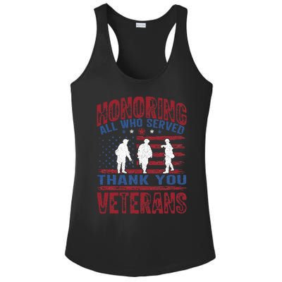 Honoring All Who Served Thank You Veterans Day American Flag Ladies PosiCharge Competitor Racerback Tank