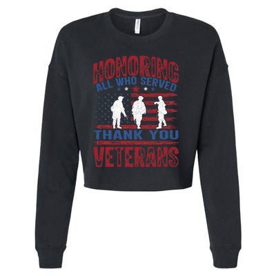 Honoring All Who Served Thank You Veterans Day American Flag Cropped Pullover Crew