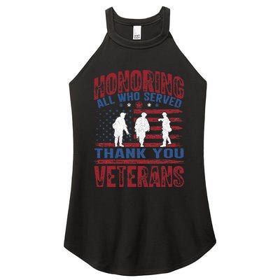 Honoring All Who Served Thank You Veterans Day American Flag Women's Perfect Tri Rocker Tank