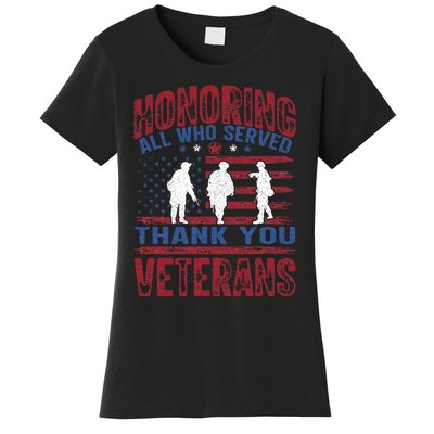 Honoring All Who Served Thank You Veterans Day American Flag Women's T-Shirt