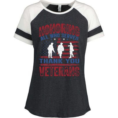 Honoring All Who Served Thank You Veterans Day American Flag Enza Ladies Jersey Colorblock Tee