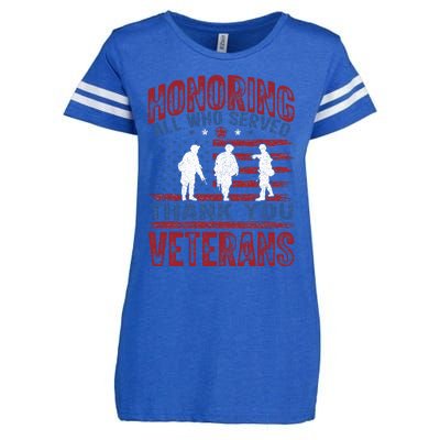 Honoring All Who Served Thank You Veterans Day American Flag Enza Ladies Jersey Football T-Shirt