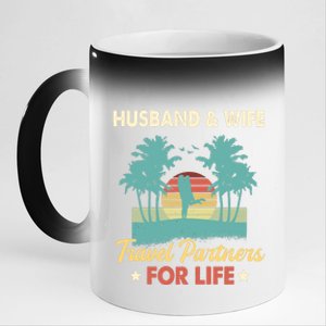 Husband And Wife Travel Partners For Life Beach Traveling 11oz Black Color Changing Mug