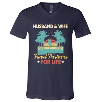 Husband And Wife Travel Partners For Life Beach Traveling V-Neck T-Shirt