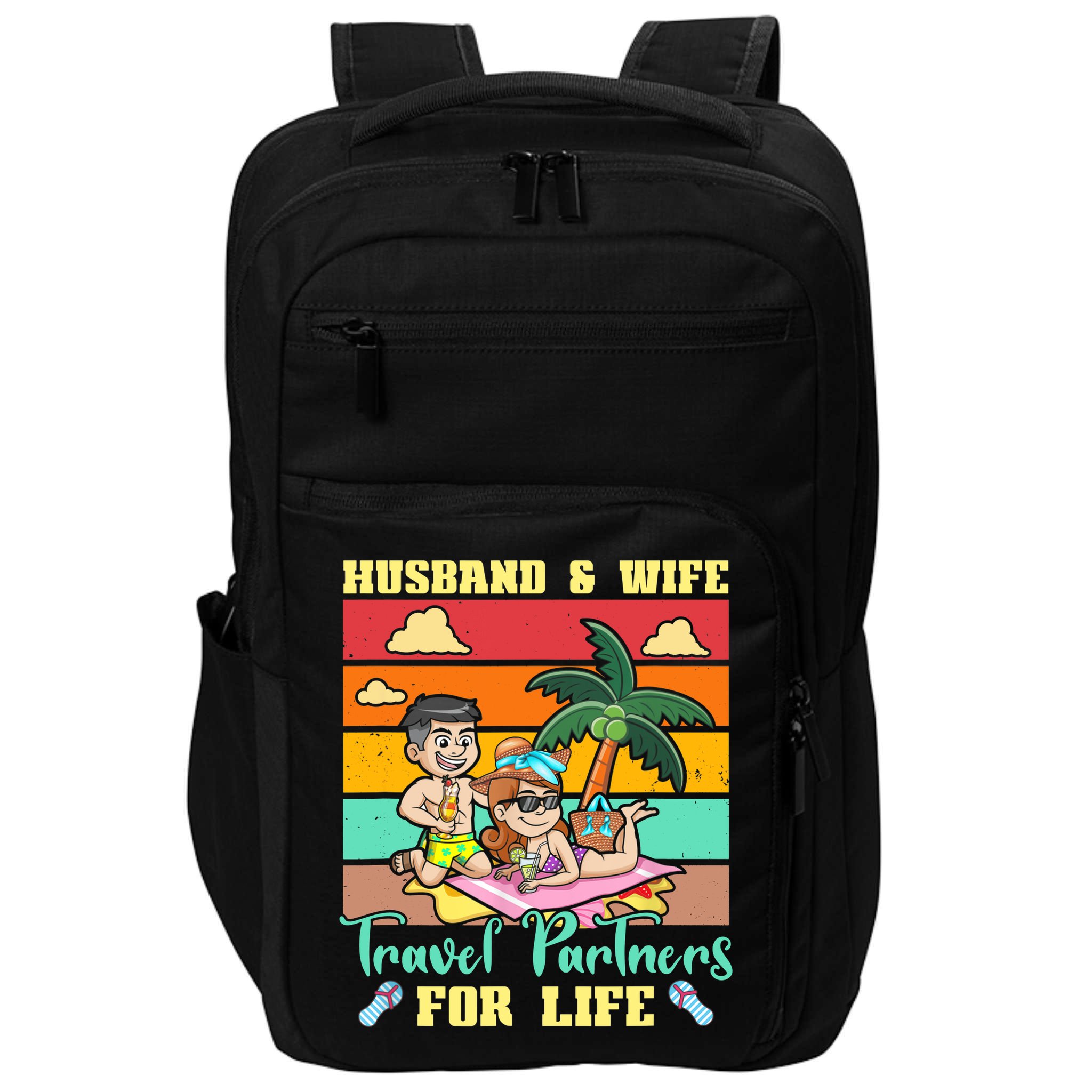 Husband And Wife Travel Partners For Life Beach Traveling Impact Tech Backpack