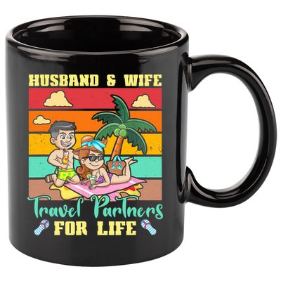 Husband And Wife Travel Partners For Life Beach Traveling 11oz C Handle Ceramic Mug
