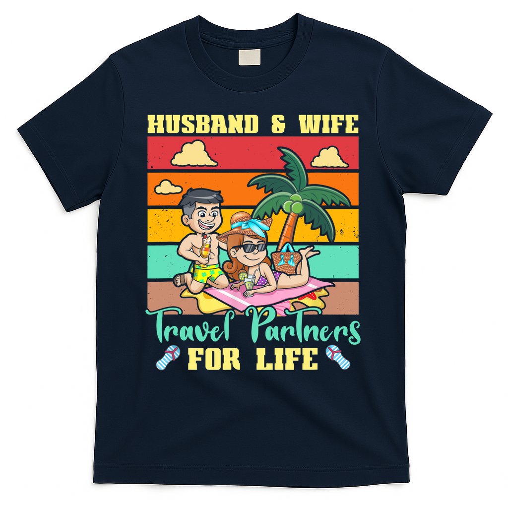 Husband And Wife Travel Partners For Life Beach Traveling T-Shirt