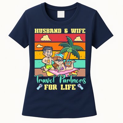Husband And Wife Travel Partners For Life Beach Traveling Womens T-Shirt