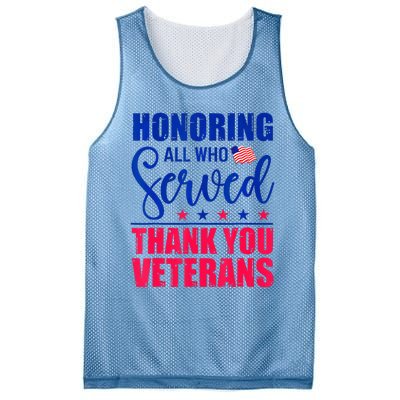 Honoring All Who Served Thank You Veterans Day American Flag Mesh Reversible Basketball Jersey Tank