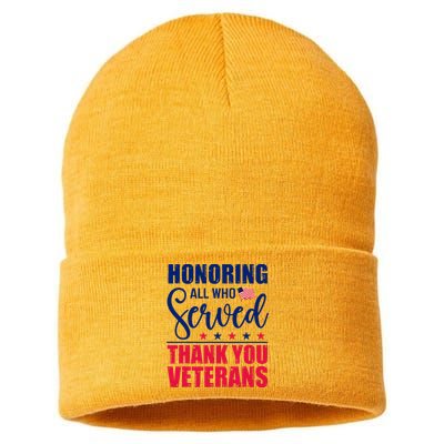 Honoring All Who Served Thank You Veterans Day American Flag  Sustainable Knit Beanie